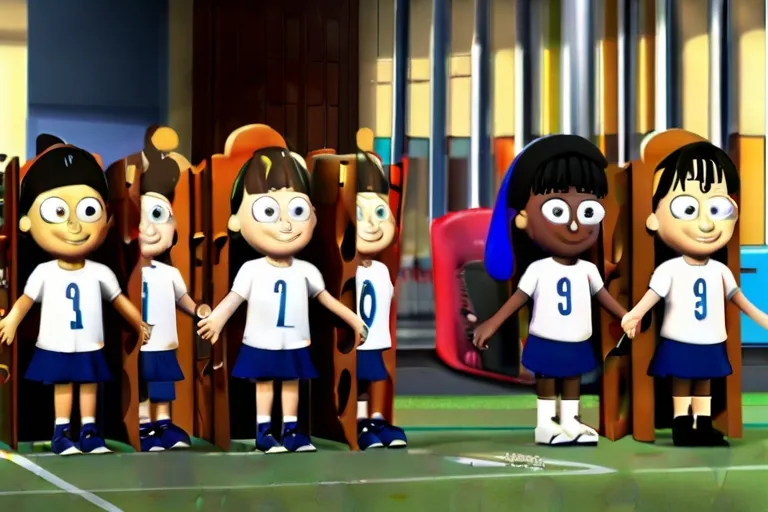 a group of cartoon characters standing next to each other