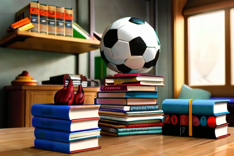 a soccer ball sitting on top of a pile of books