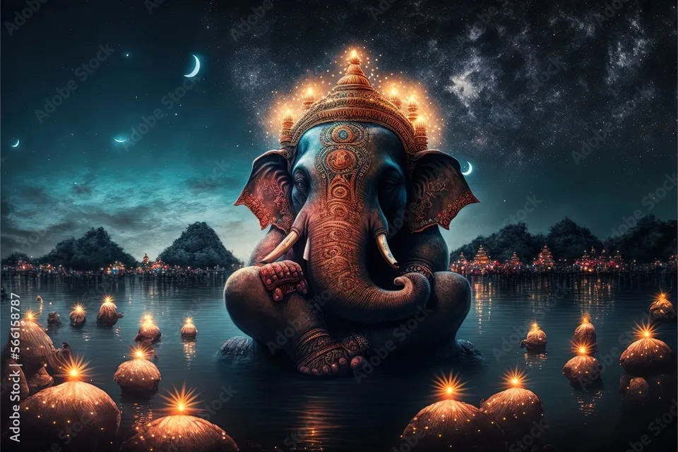 a painting of an elephant sitting in the middle of a body of water