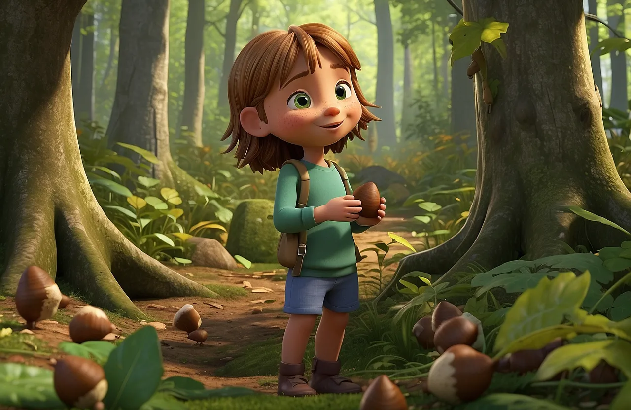  "Willow loved nothing more than exploring every nook and cranny of the forest, collecting shiny acorns along the way."