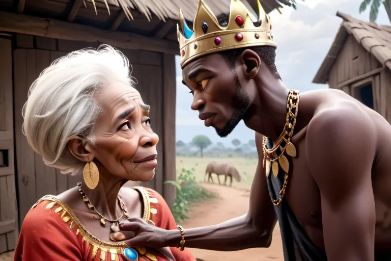 a man in a crown is touching a woman's forehead