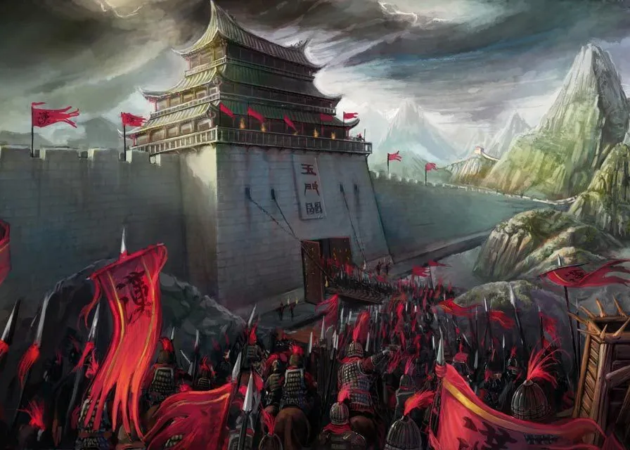 a painting of a battle with a castle in the background