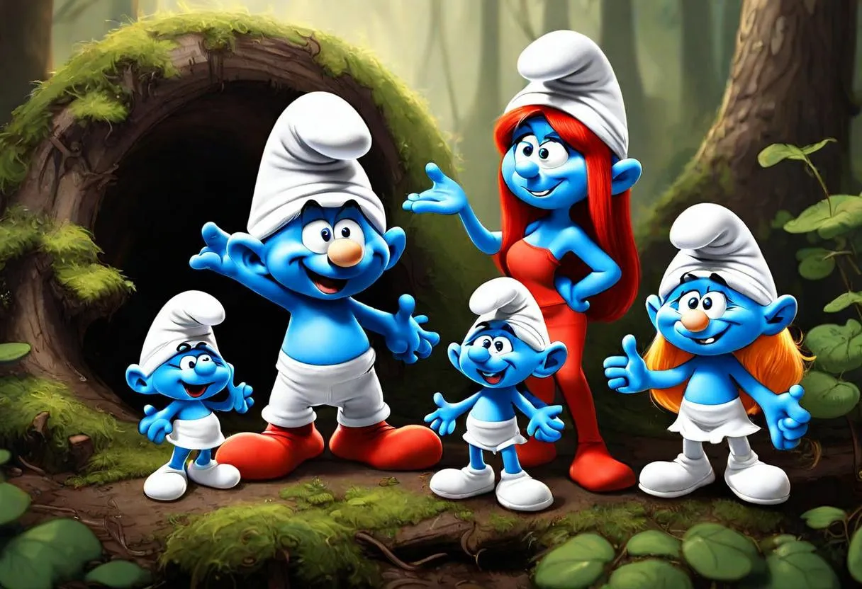 a group of cartoon characters in a forest