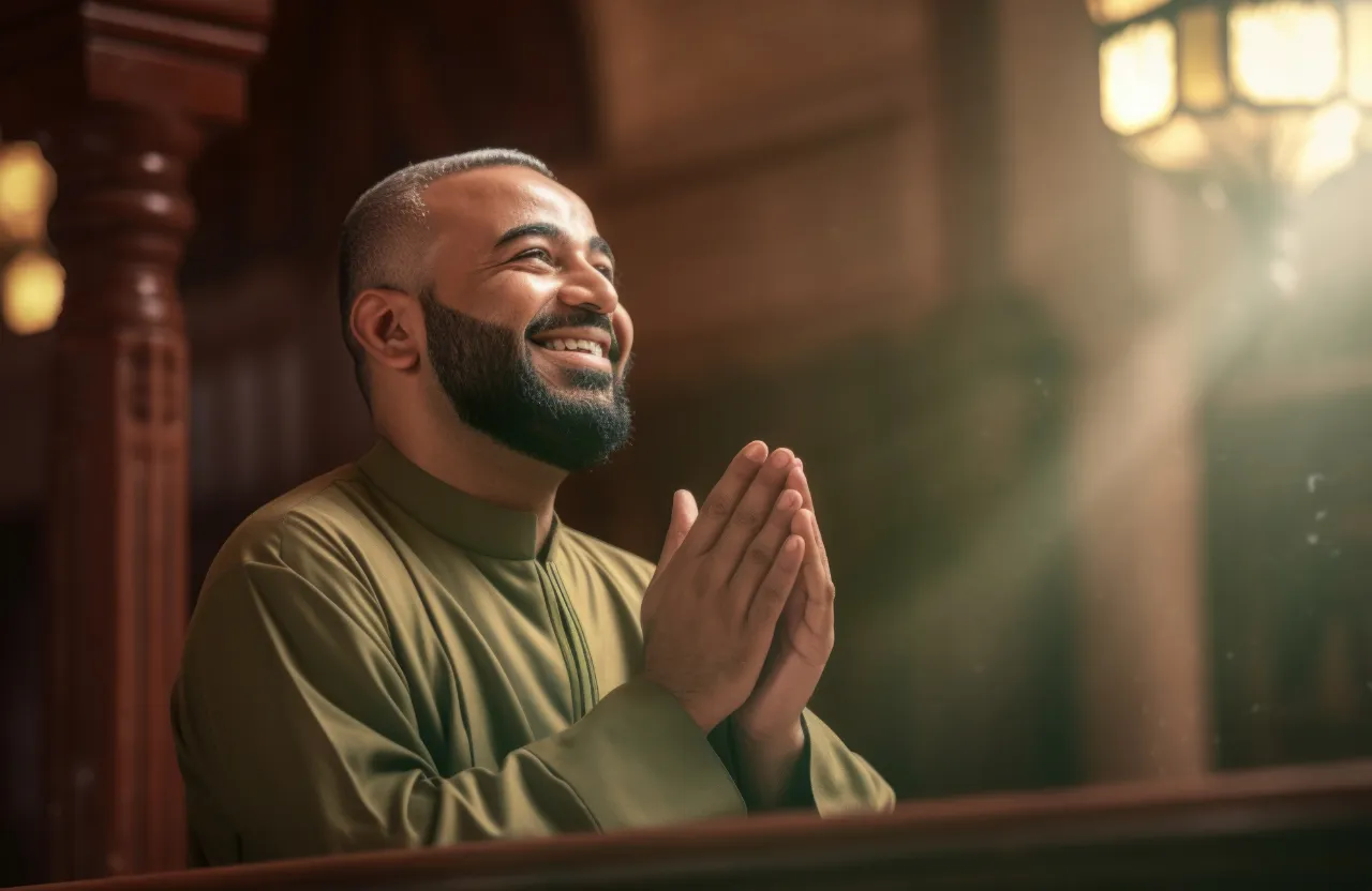 a person praying looking up