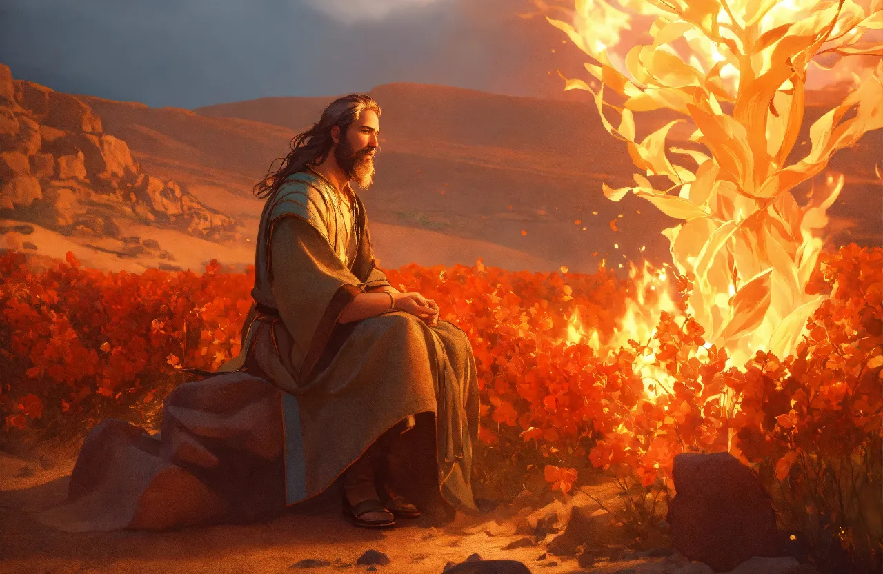 a painting of jesus sitting in front of a fire