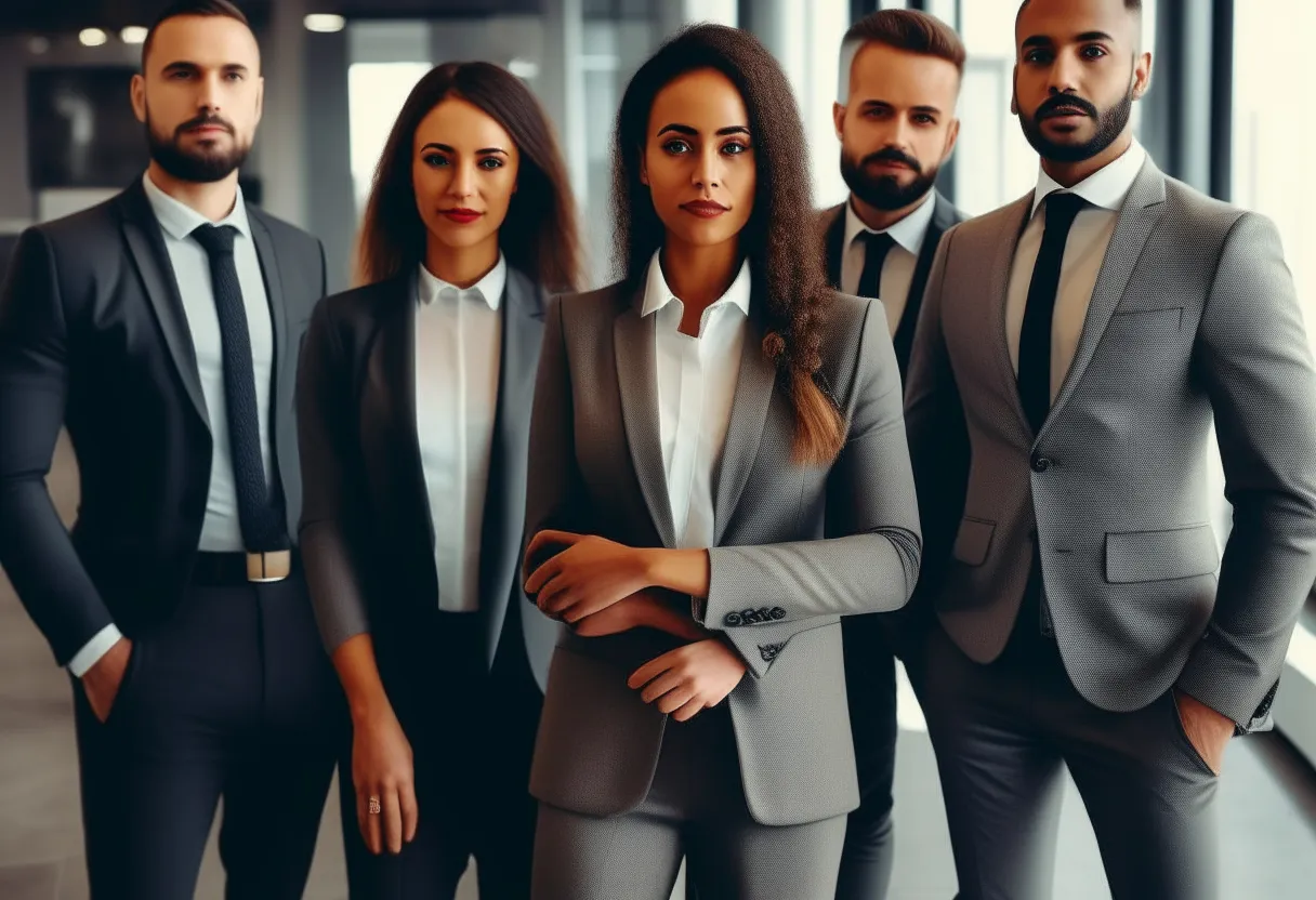 a group of business people standing next to each other