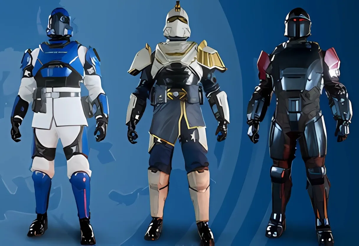 three different types of armor on a blue background