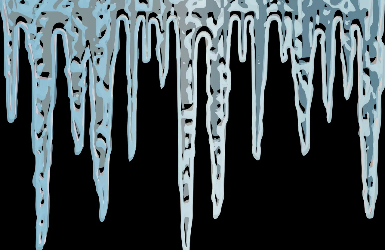 a black and white photo of icicles on a black background