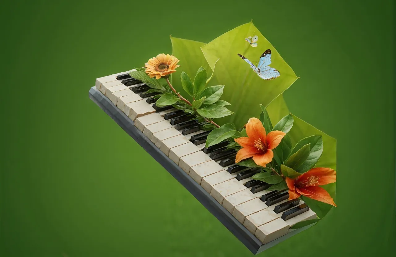 a piano with flowers and butterflies on it