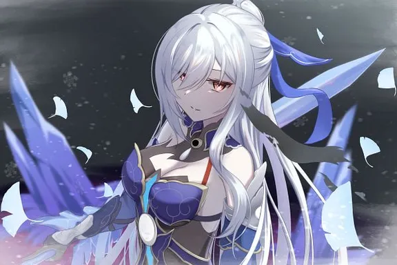 a woman with long white hair and a sword