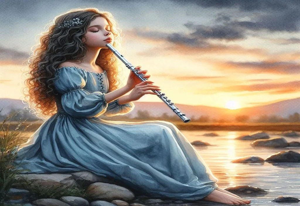 a painting of a woman playing a flute