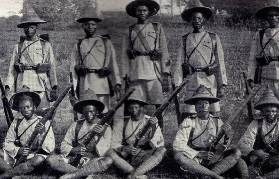 a black and white photo of a group of soldiers