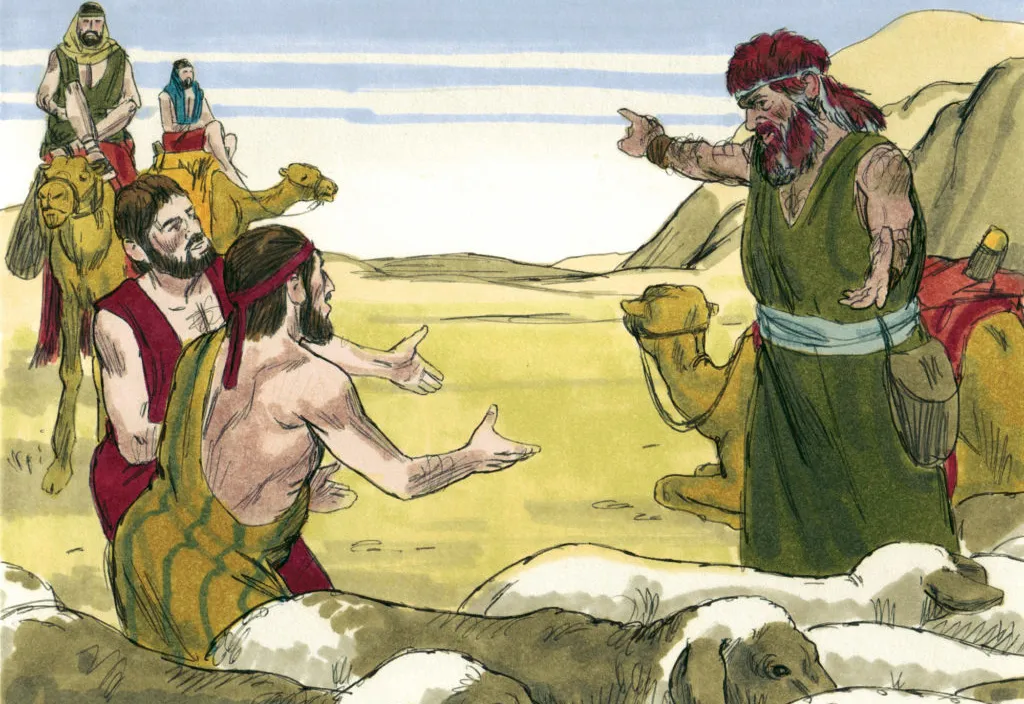 a painting of a man being offered to a man in a desert