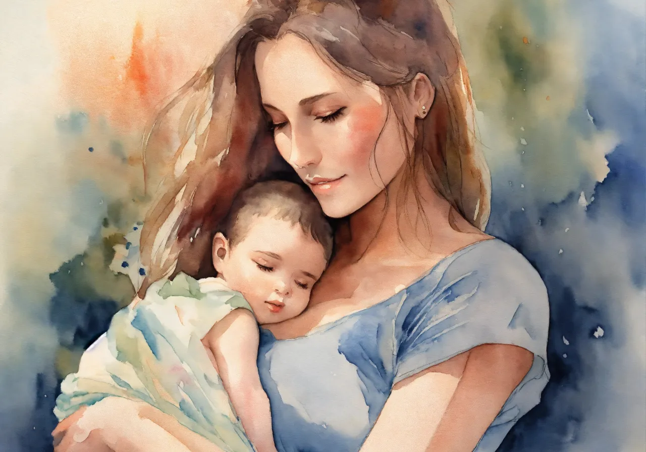 a painting of a woman holding a baby