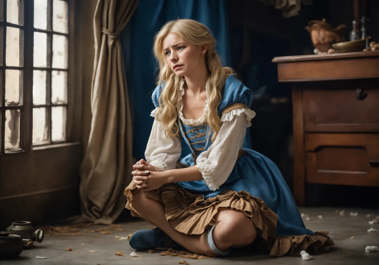 a woman in a blue dress sitting on the floor