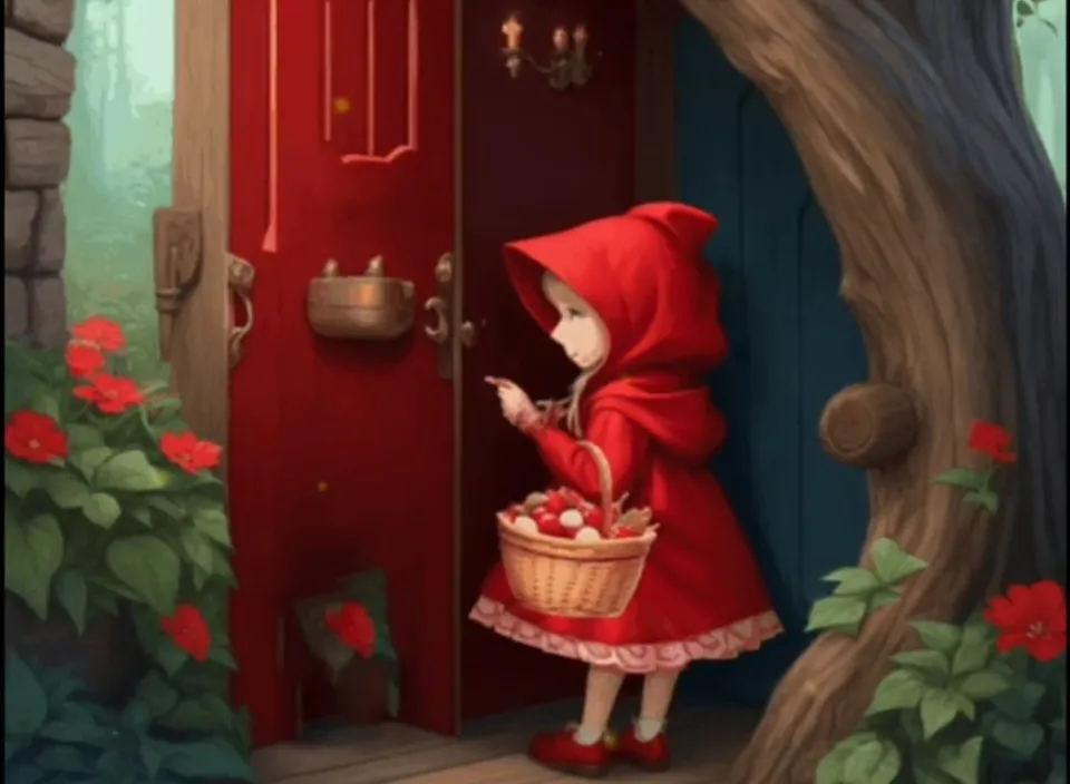 a painting of a little red riding on a horse