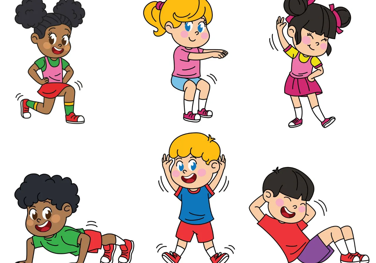 a group of kids doing different exercises