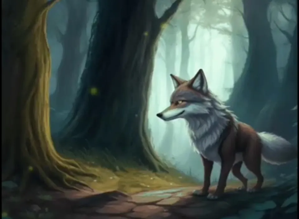 a fox standing in the middle of a forest