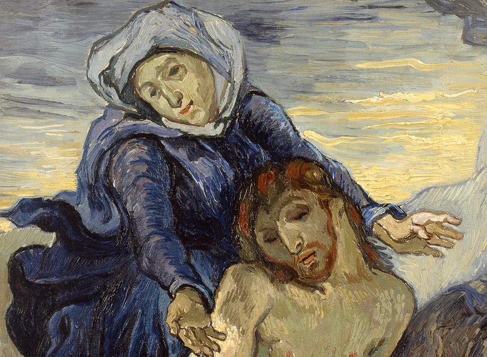 a painting of a woman being carried by a man