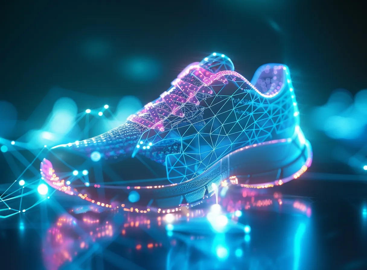 a blue and pink shoe with lights on it