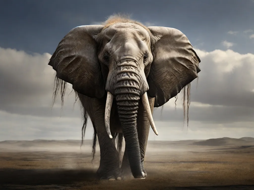 an elephant with tusks standing in a field