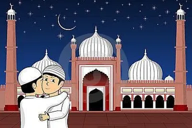 a couple men hugging in front of a mosque say eid mubark video size 9.16 