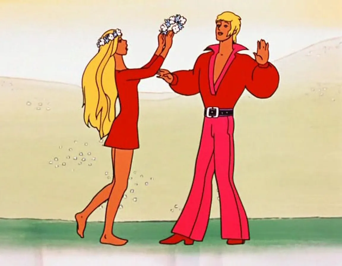 a cartoon of a man and a woman dancing