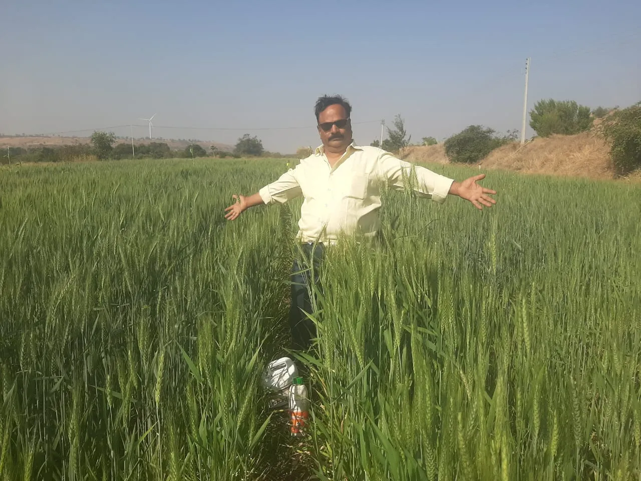 a man standing in a field of tall grass