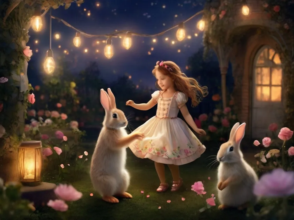 Dance with the rabbits, under the stars,
In the garden where dreams are ours.
Laugh and play, let your worries go,
In this magical place where the flowers grow.