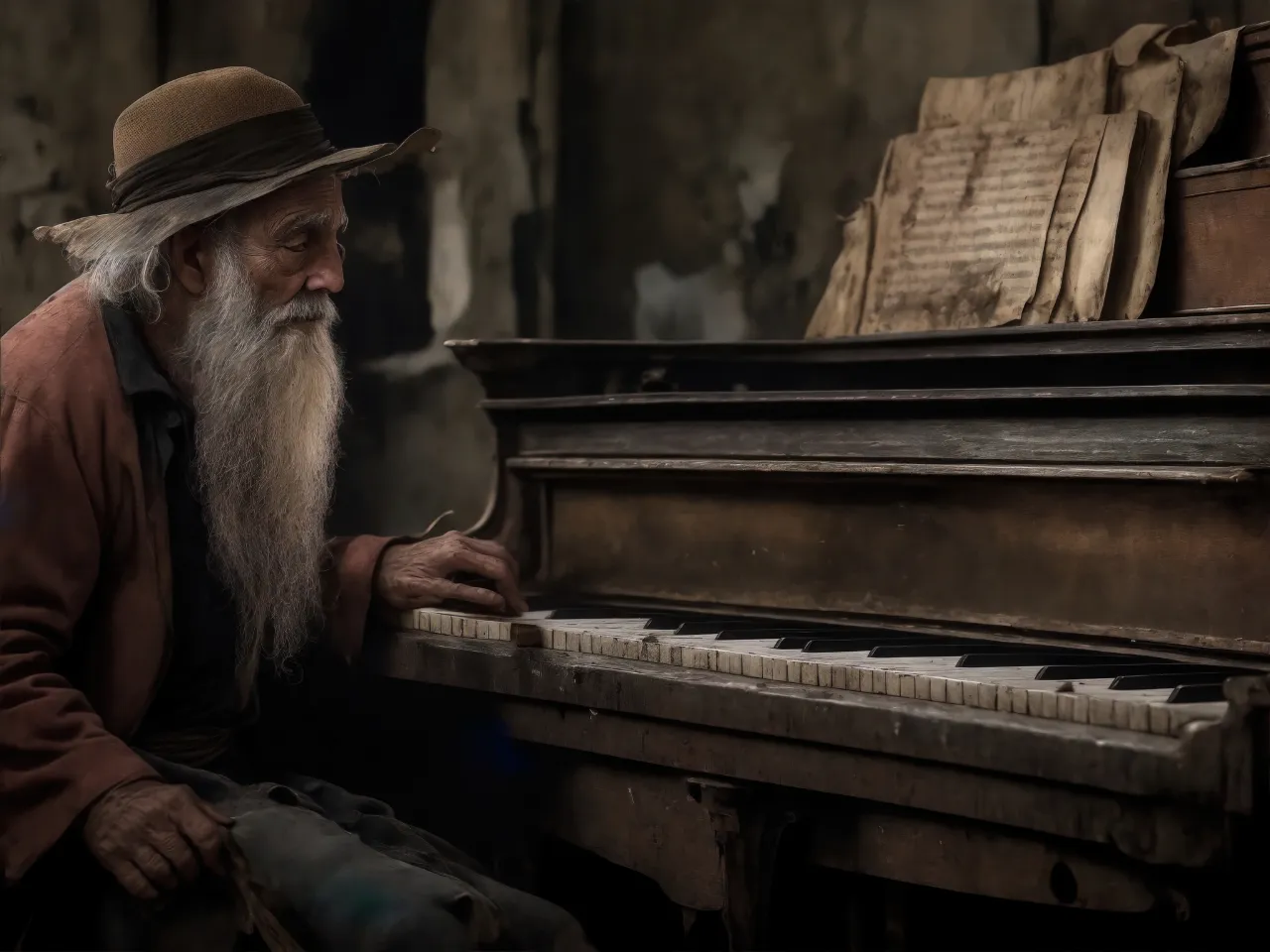 Eccentric old man playing creepy tunes on his piano to scare away visitors