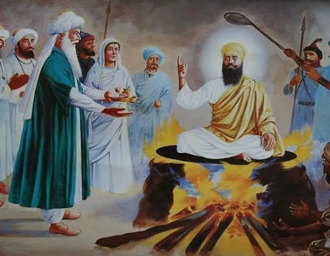 a painting of a group of people around a fire 