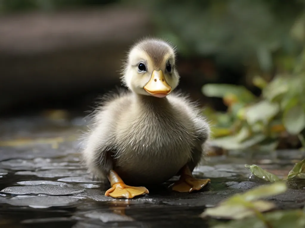 a small duck sitting on top of a puddle of water