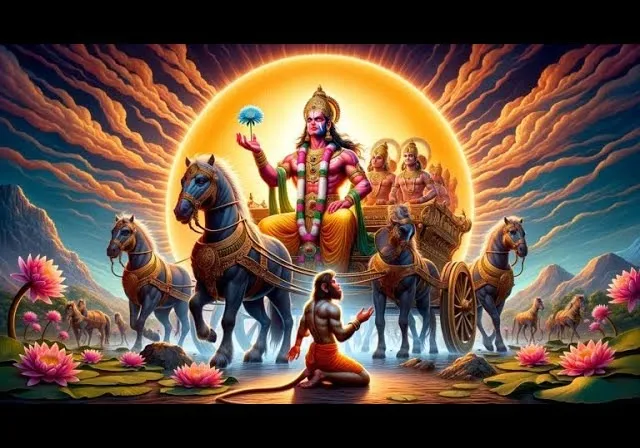 create a Hinduism shani god with golden background, 8k, size of 1920x1080, colorful