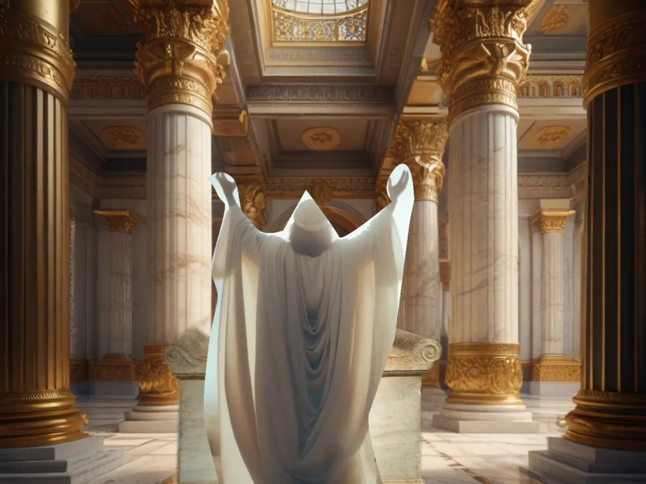 
priest near the altar in the ancient temple of Solomon