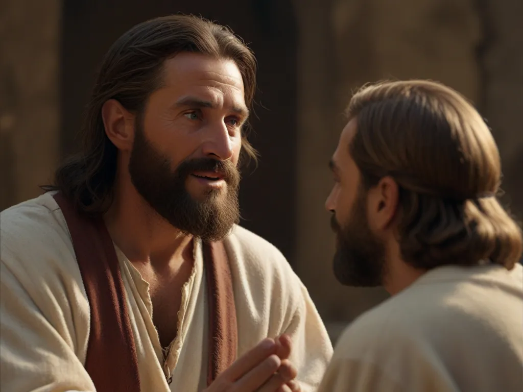 jesus talking to a man with a beard