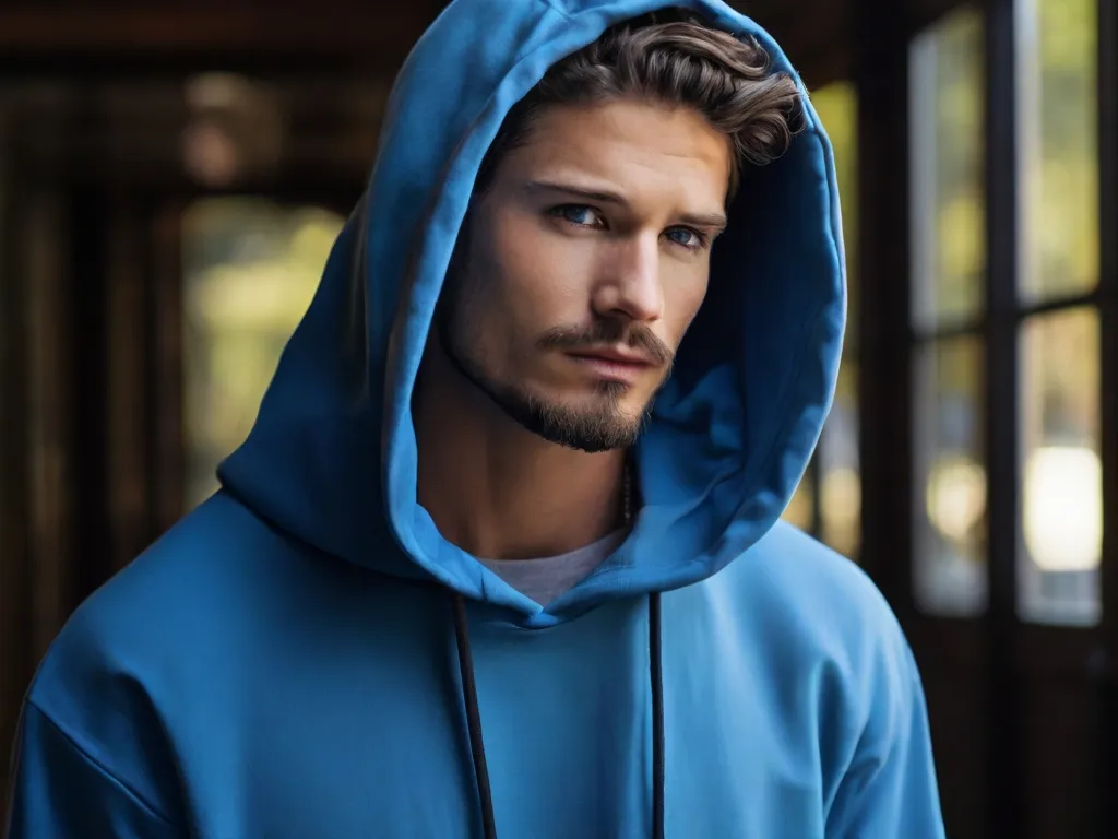 a man in a blue hoodie looking at the camera