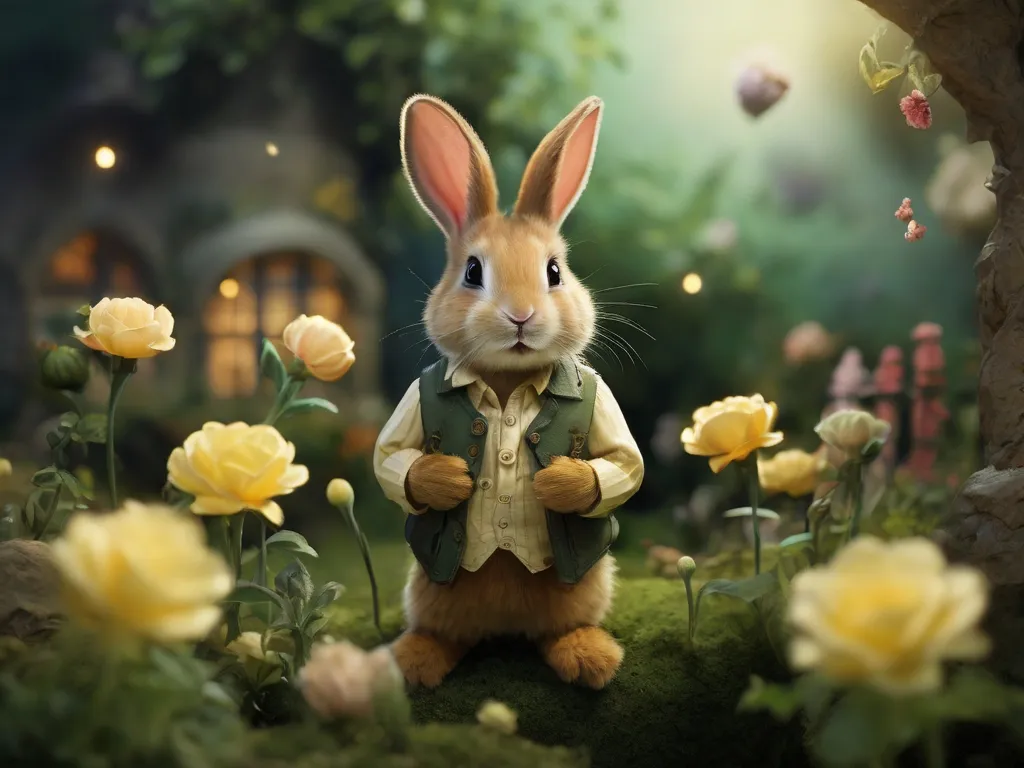 a rabbit is standing in the middle of a garden