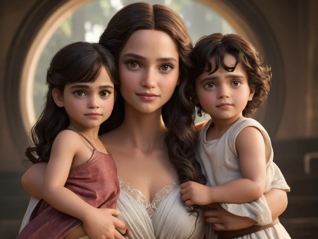 a woman and two young girls standing next to each other