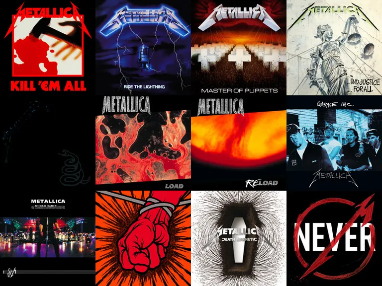 a collage of metallic and rock bands