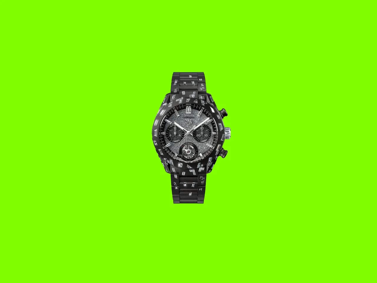 a watch on a green background