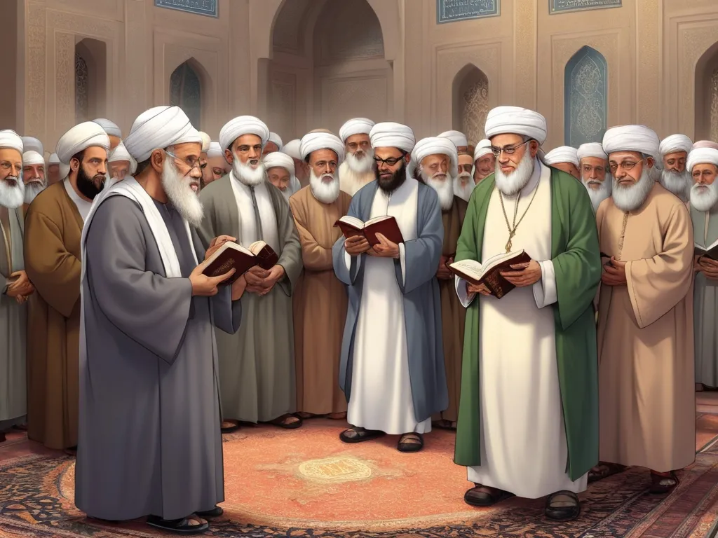 a painting of a group of men standing around each other