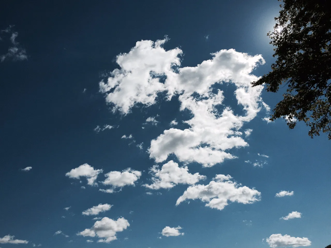 a blue sky with white puffy clouds changing shapes