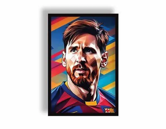 a painting of Messi on a wall