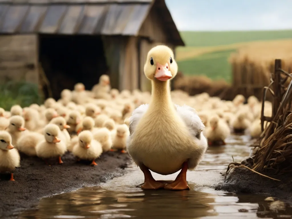 a duck is standing in the water near a flock of ducks