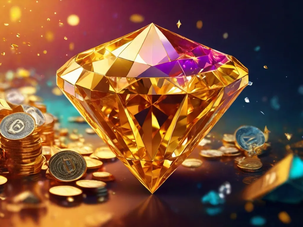 Create a diamond with a golden Money background, 8k, size of 1920x1080, colorful