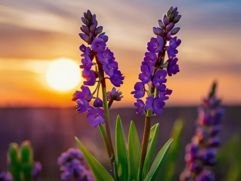 a close uSpring bouquet of purple flowers
Against the backdrop of sunset, the wind bends the flowers. the background is motionless.p of purple flowers with the sun in the background