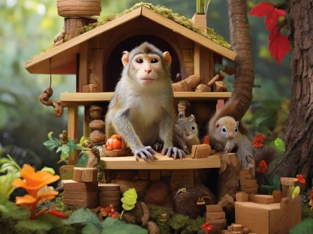 a group of monkeys sitting on top of a bird house