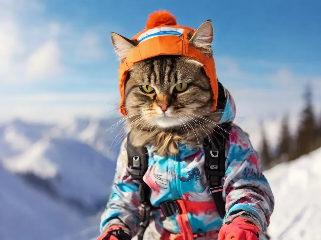 a cat wearing a hat while standing in the snow