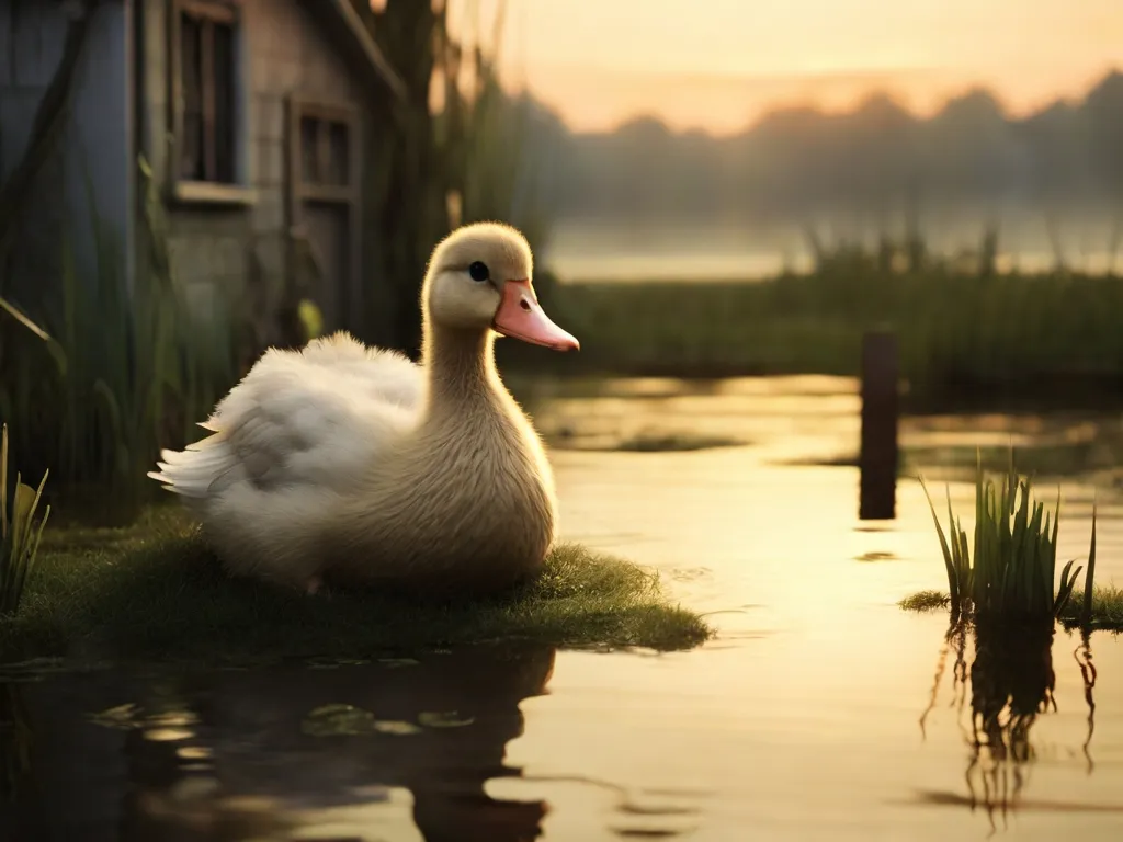 a white duck sitting on top of a body of water