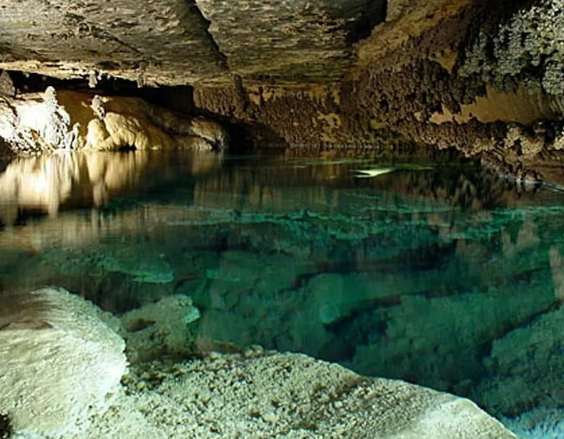 a large pool of water inside of a cave